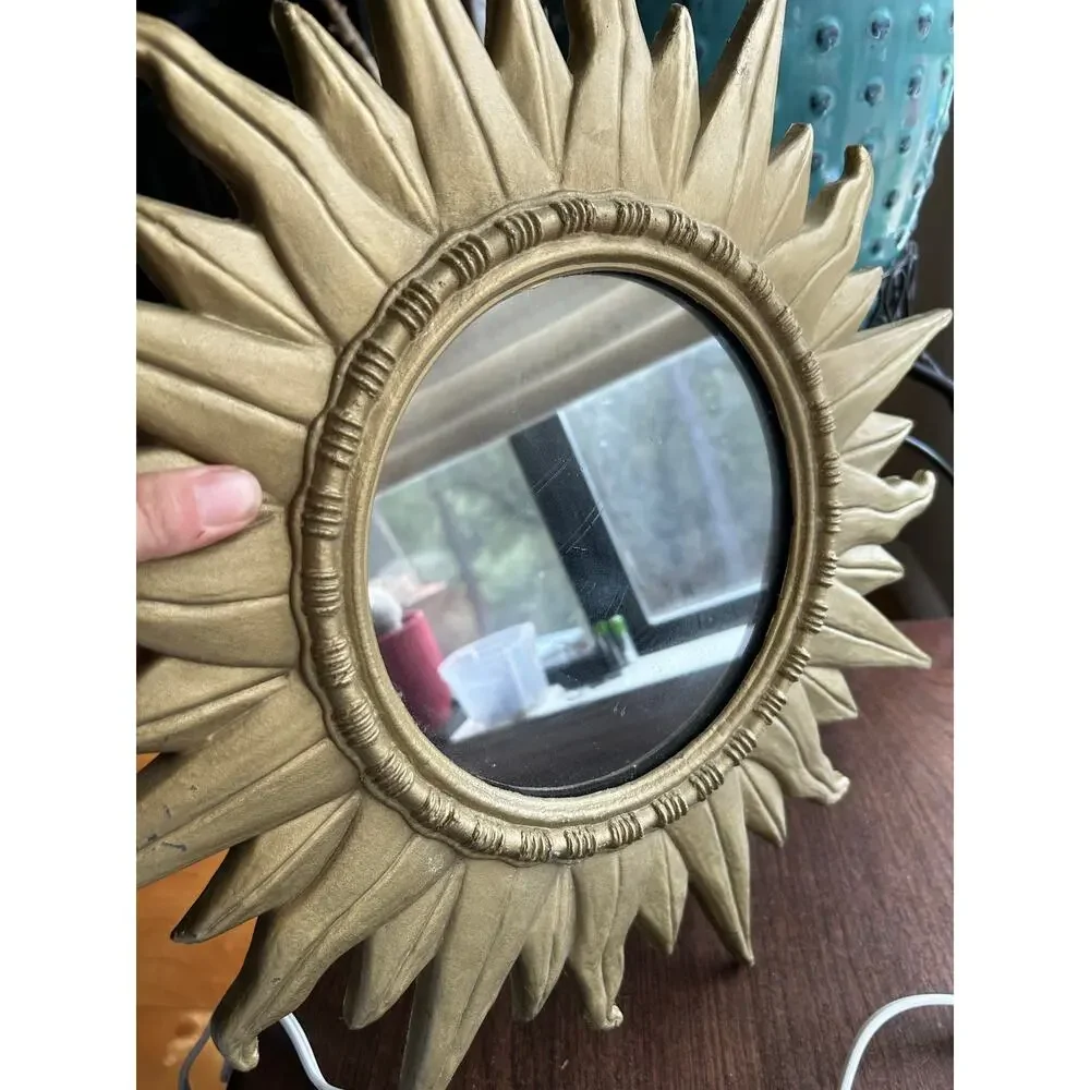 Vintage Rare Mid Century Modern Gold Luxe Sunburst Sun Star Infinity Mirror Lamp